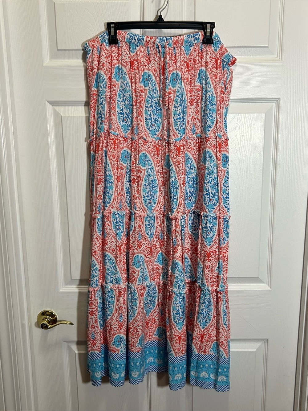 Crown & Ivy Coral and Sky Blue Paisley Maxi Skirt